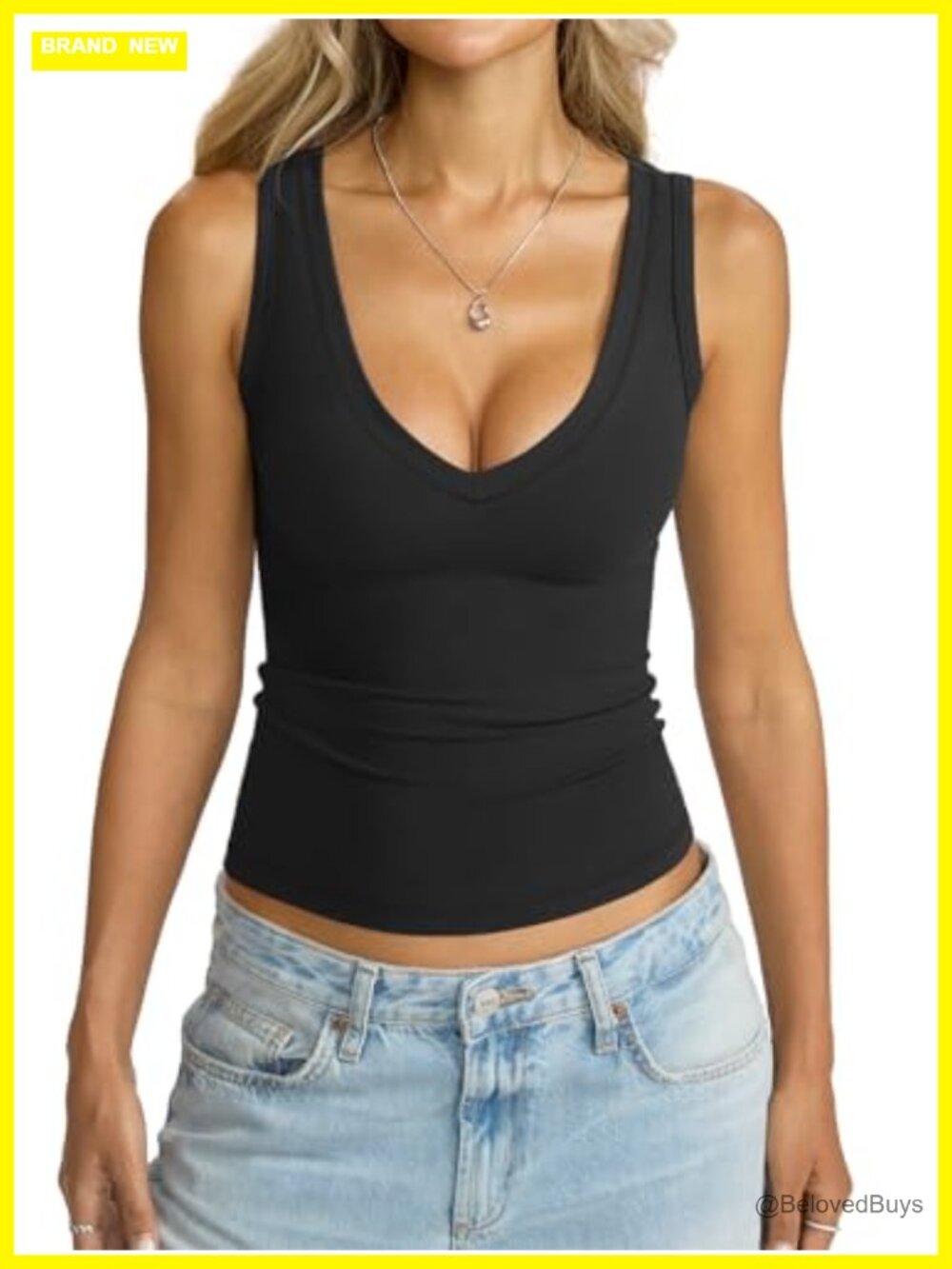 Womens Deep V Neck Tank Top Sleeveless Slim Fitted Casual Summer Shirt